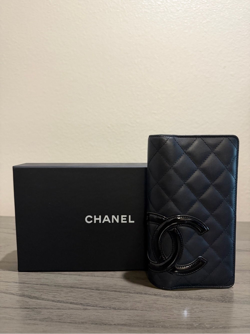 CHANEL Black Quilted Leather Long Wallet with CC Logo